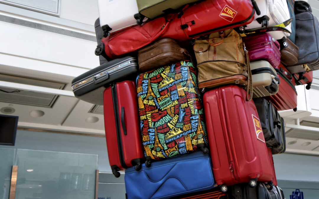 Pyramid of luggages on a trolley