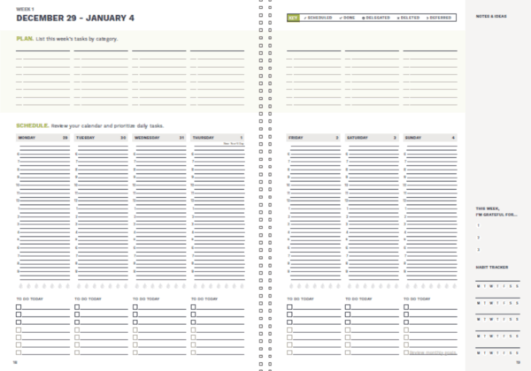 Weekly pages of the ProAction Planner